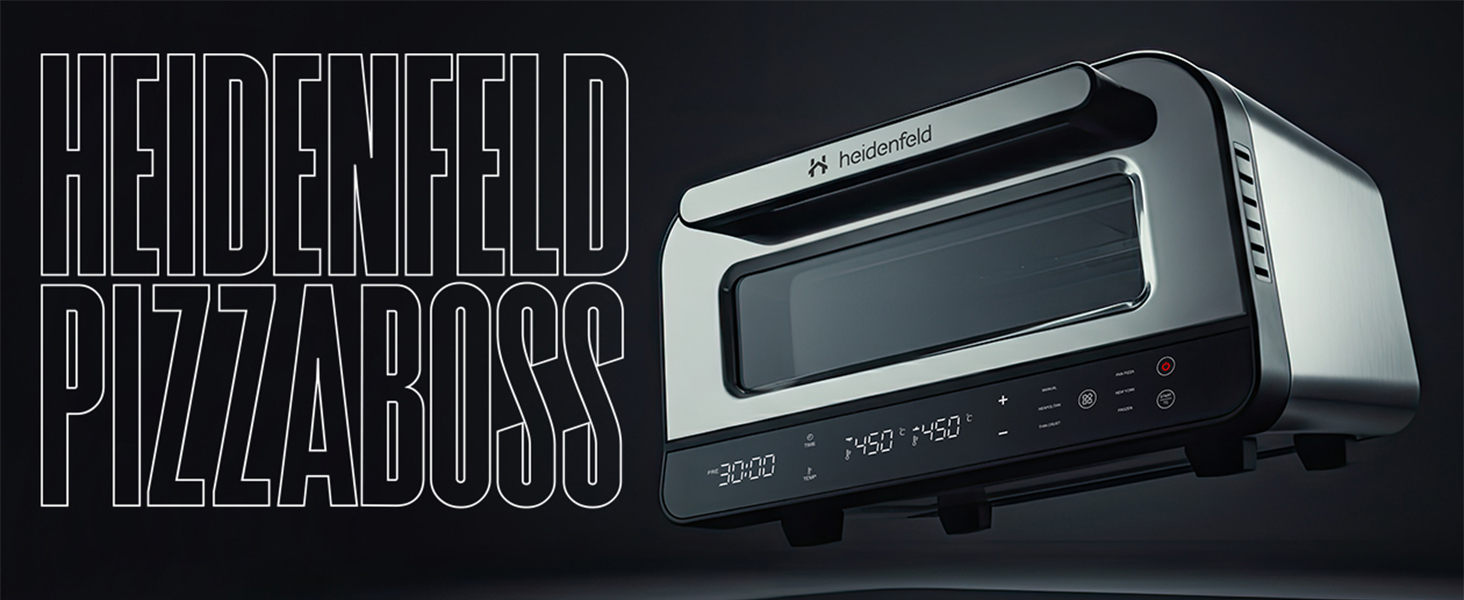 Електрична піч для піци Heidenfeld Pizzaboss, 1850 Вт, до 450°C, повний набір, сріблясто-чорний