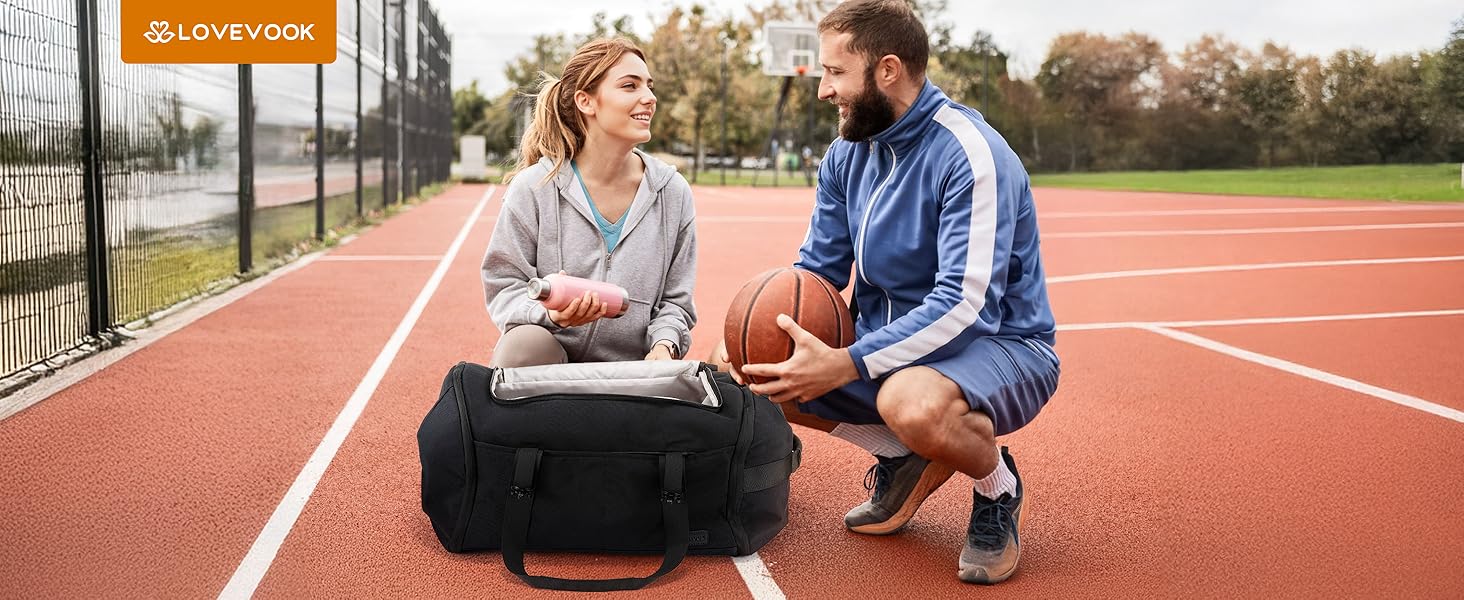 Спортивна сумка LOVEVOOK для чоловіків з відділенням для взуття, 65L, 52x45x28 см, Duffel Bag, для подорожей, Gym Bag, ручна поклажа, чорна