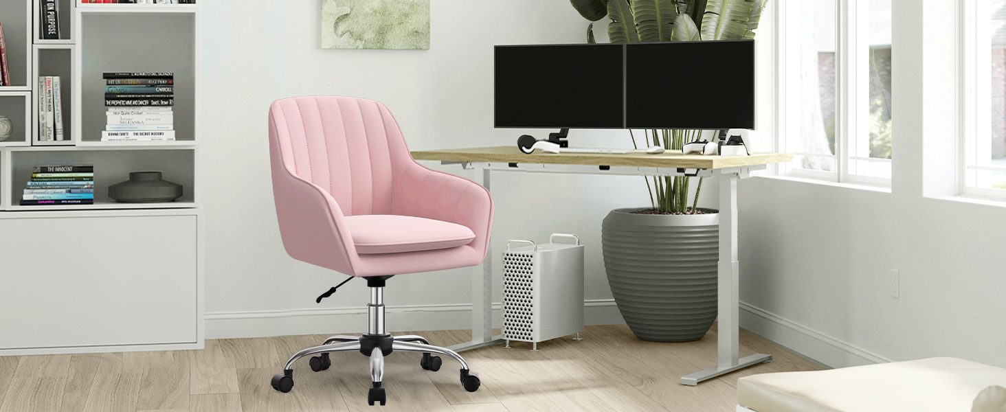 Крісло для робочого столу Daccormax, крісло для туалетного столика, обертове крісло до 150 кг, офісне крісло з регулюванням висоти, крісло для дому з м'якою оксамитовою оббивкою, комфортне для робочого кабінету, спальні, офісу, рожеве/рожеве