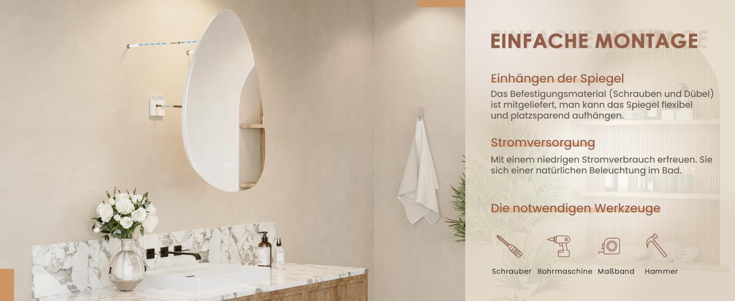 Дзеркало для ванної кімнати Dripex LED з підсвічуванням, сенсорне керування, регулювання яскравості, 3 кольори світла, без запотівання, 85x52 см