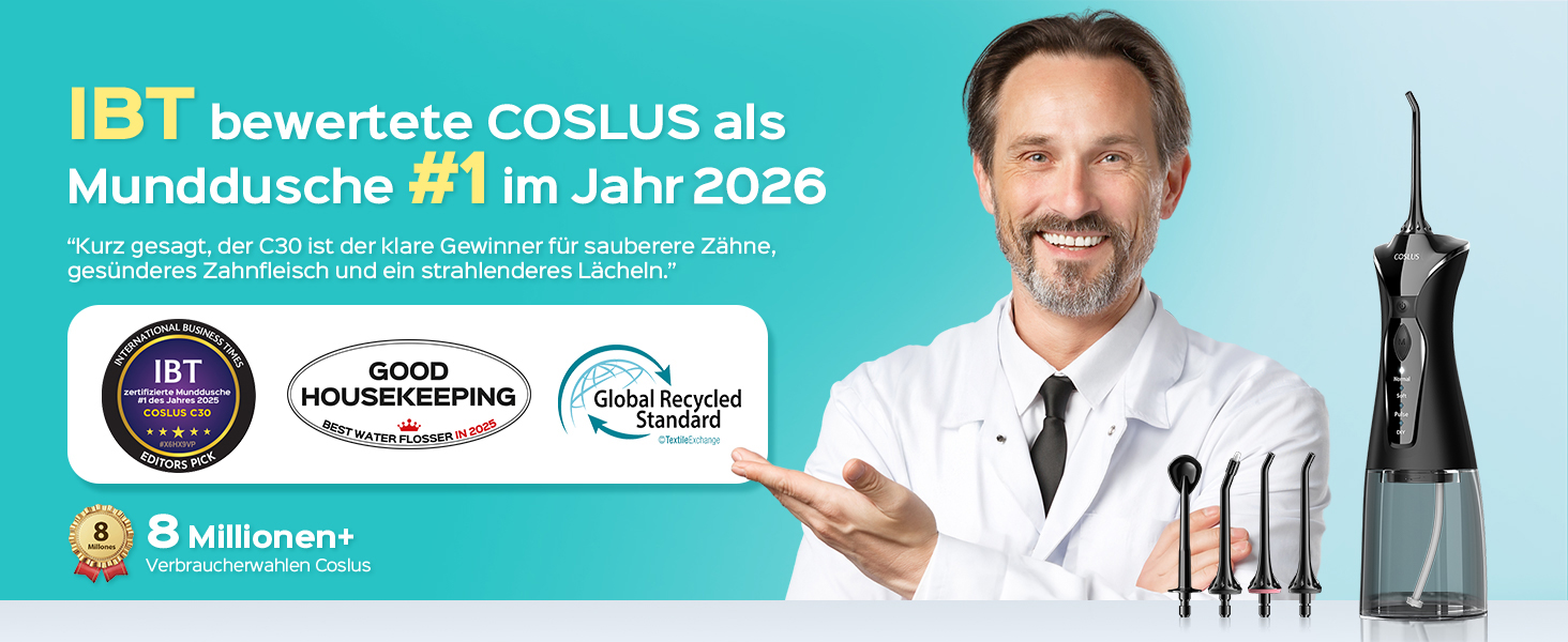 COSLUS Бездротовий електричний іригатор для порожнини рота: 4 режими, портативний, бак 300 мл, з очищувачем язика, для догляду за зубами та подорожей (світло-зелений/світло-чорний)