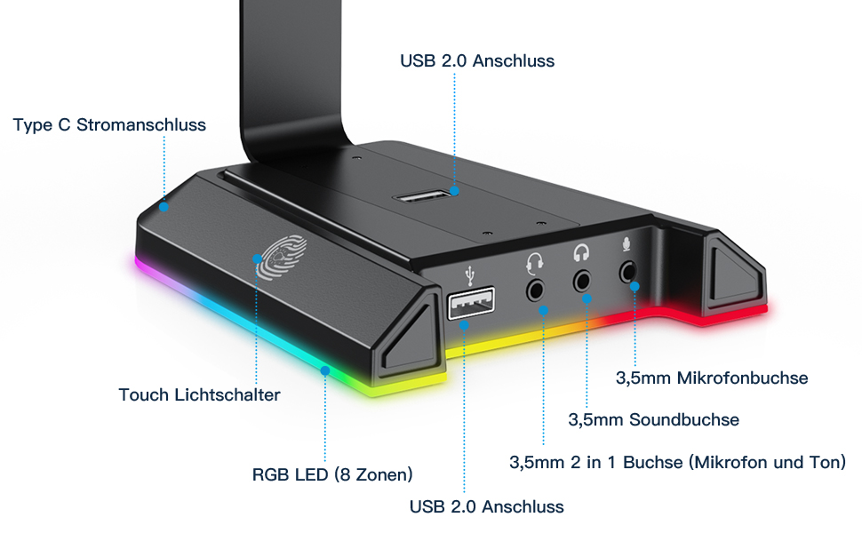 Підставка для ігрової гарнітури EKSA W1, RGB, звук 7.1, 2 роз'єми USB, 3 шт. 3.5 мм, аксесуари для ПК