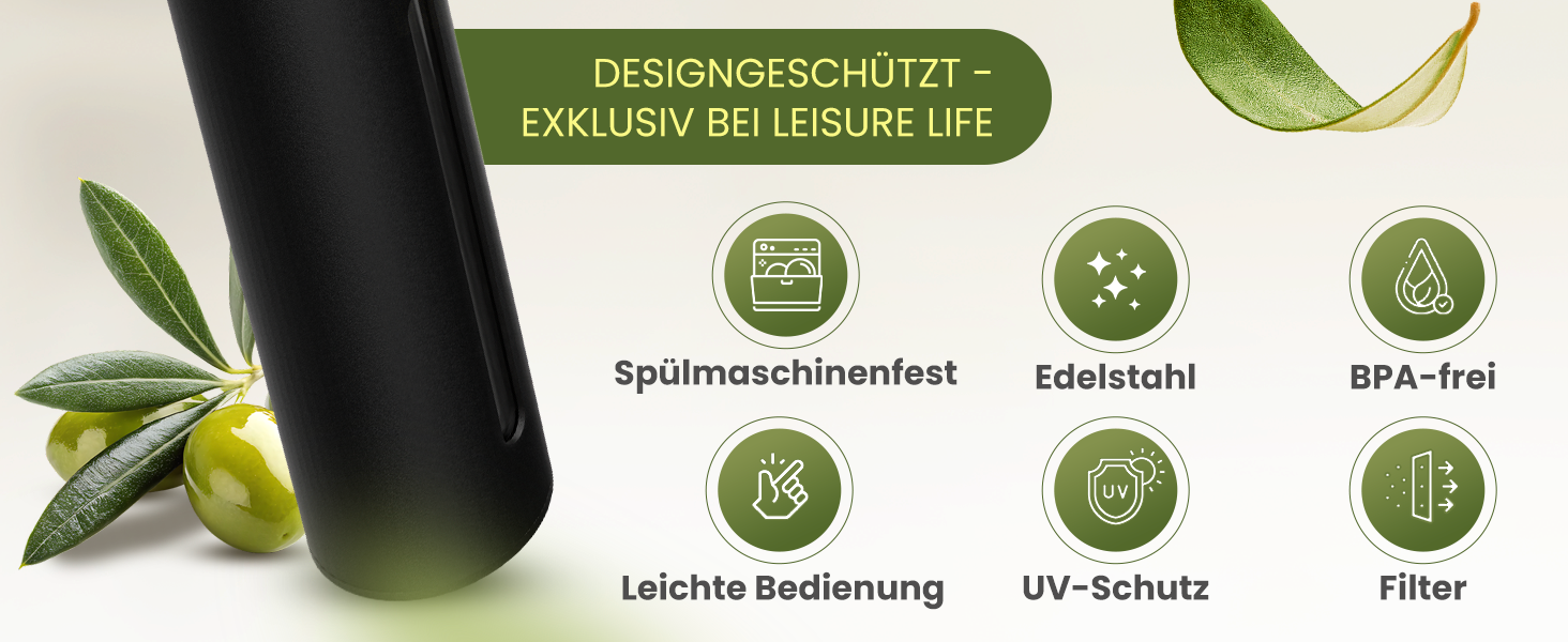 Преміум розпилювач для олії Leisure Life NEU 2.0 з нержавіючої сталі, 100 мл, BPA-free, для кухні, гриля та аерофритюрниці