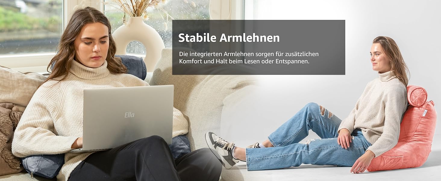 Подушка для читання Ella Lesekissen для ліжка та дивана з знімною подушкою для шиї - подушка для спини для ліжка. Подушка для читання з піною з пам'яті з підлокітниками, ідеально підходить для читання, перегляду телевізора, відпочинку або як спинна підтримка (Рожевий)