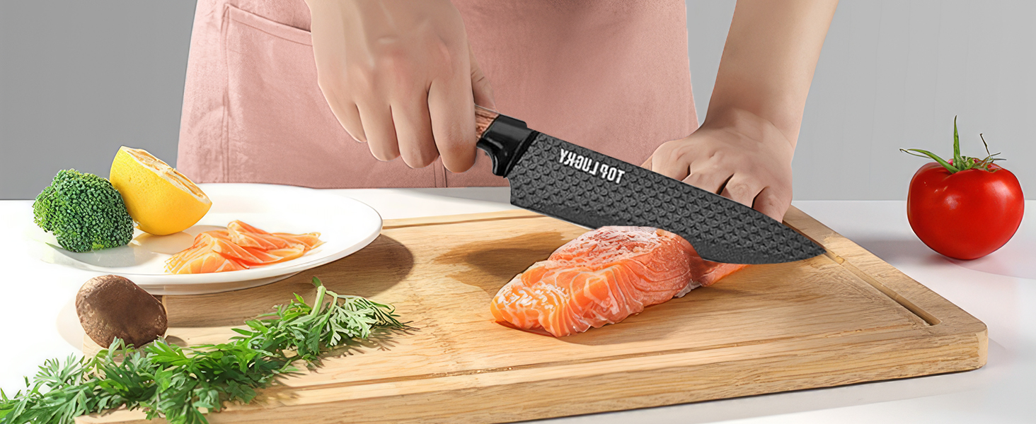 Набір кухонних ножів, 6 предметів, чорний, гострий, з антипригарним покриттям, нержавіюча сталь, з підставкою (Khaki)