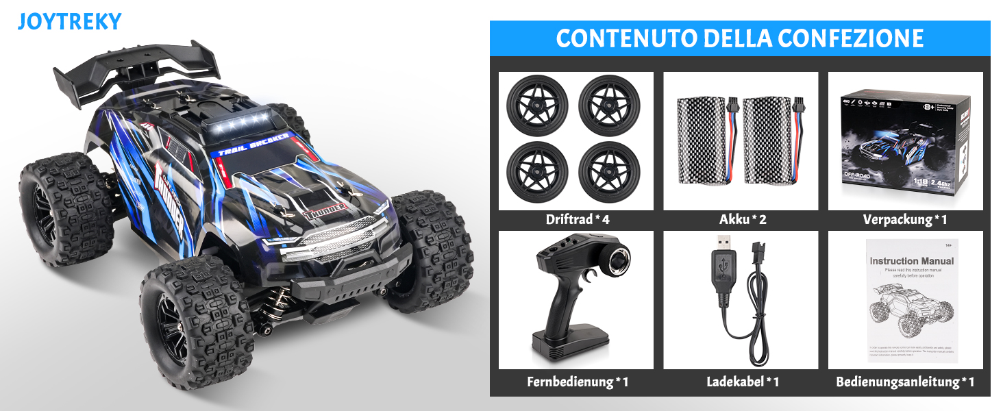 Радіокерований позашляховик 1:18 4WD, 40 км/год, 2.4 GHz, синій - для дітей та дорослих, з двома акумуляторами