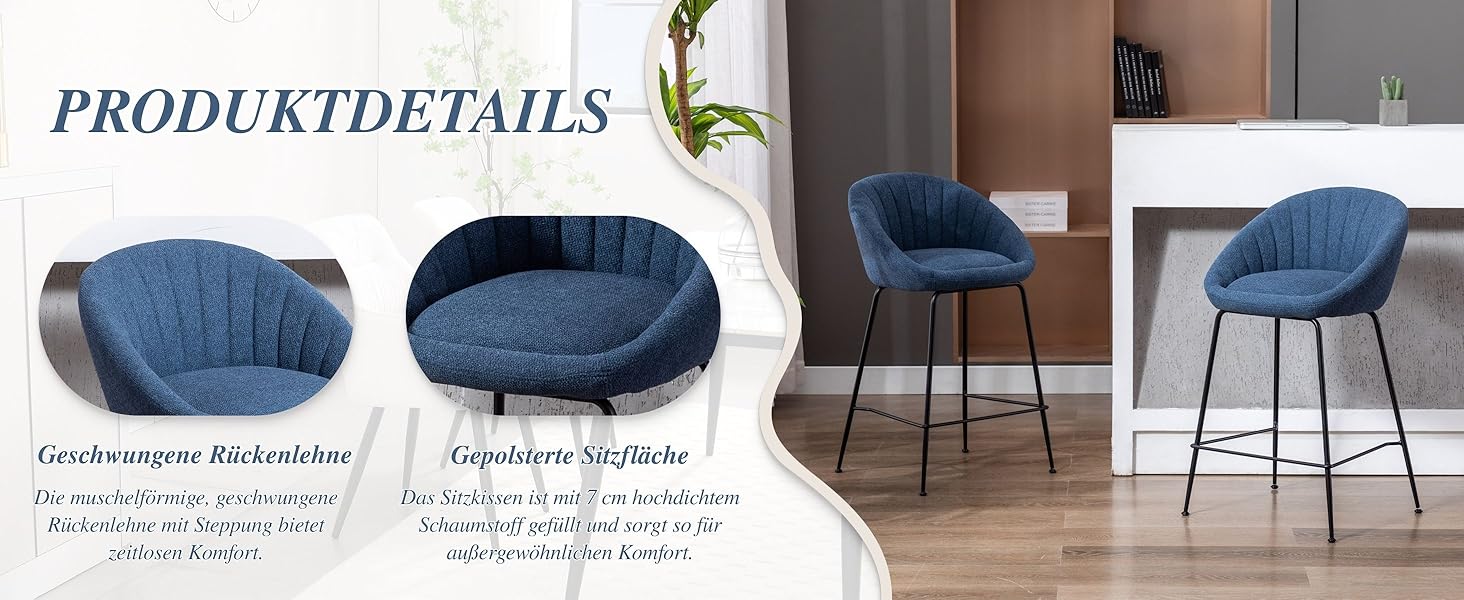 Набір барних стільців Chairus (2 шт.), сині: міцний металевий каркас, лінолеєве сидіння, для кухні/домашнього бару