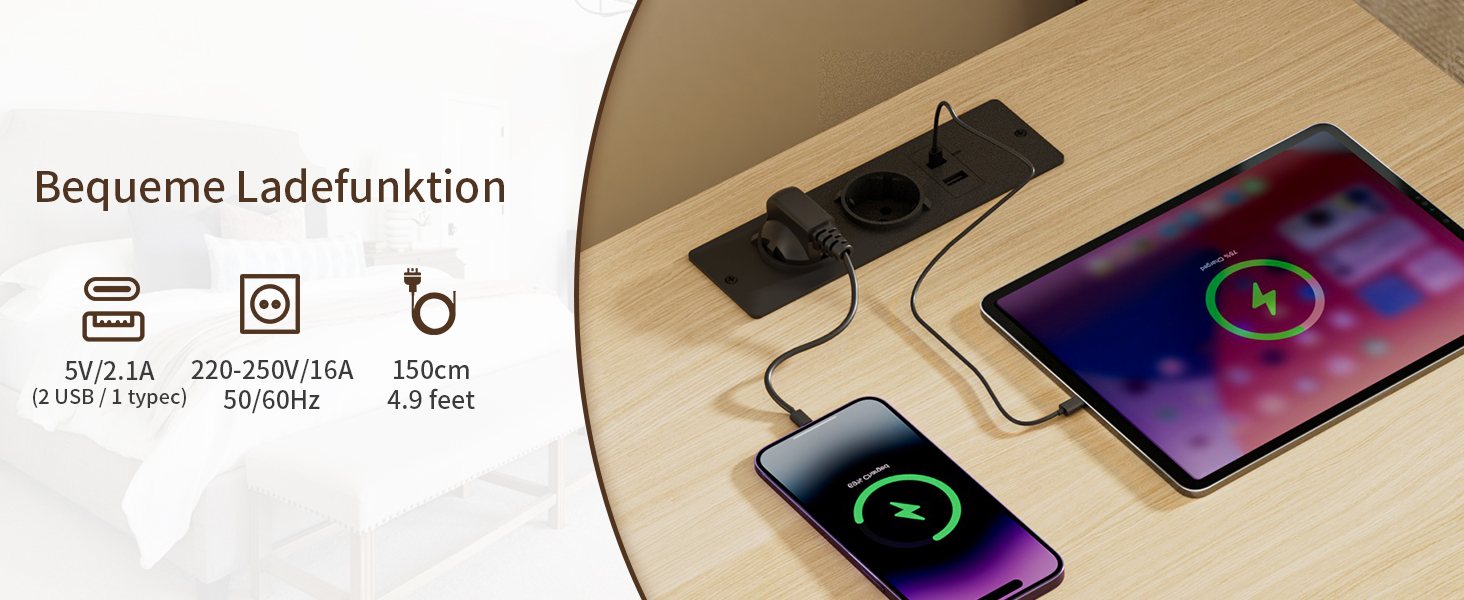 Набір з 2 приліжкових тумбочок з ротангу, LED-підсвічуванням, розетками, регульованим кольором, з відкритим простором та 2 висувними ящиками з ротангу, масивні дерев'яні ніжки, колір дерева (2 шт.)