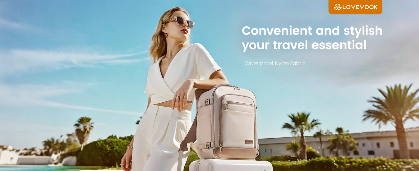 Рюкзак LOVEVOOK для ручної поклажі Ryanair, 40x20x25 см, 20L, бежевий/хакі. Підходить під вимоги авіакомпанії, для ноутбука, під сидіння літака
