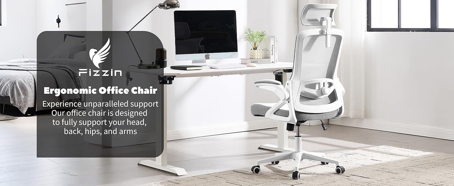Ергономічне крісло для офісу Fizzin з регульованою поперековою підтримкою, дихаюча сітка, потовщене сидіння, зручне для дому та офісу (Рожевий, Сірий)