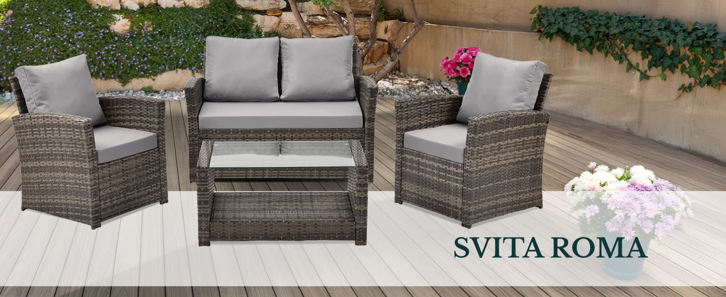 Набір садово-розсудних меблів SVITA Roma з ротангу (софа, крісло, стіл) - коричневий