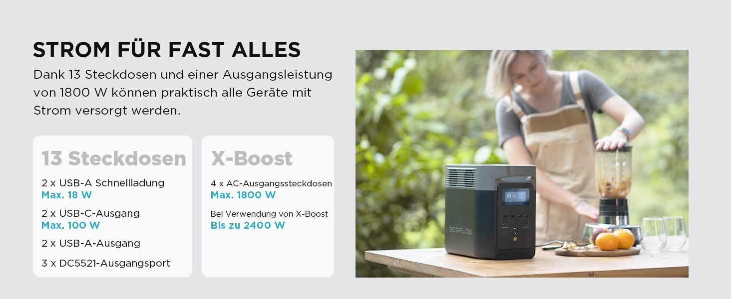 Електростанція EcoFlow Delta 2+ 220W: портативна, сонячна, 1024Wh, для кемпінгу та подорожей (Generalüberholt)