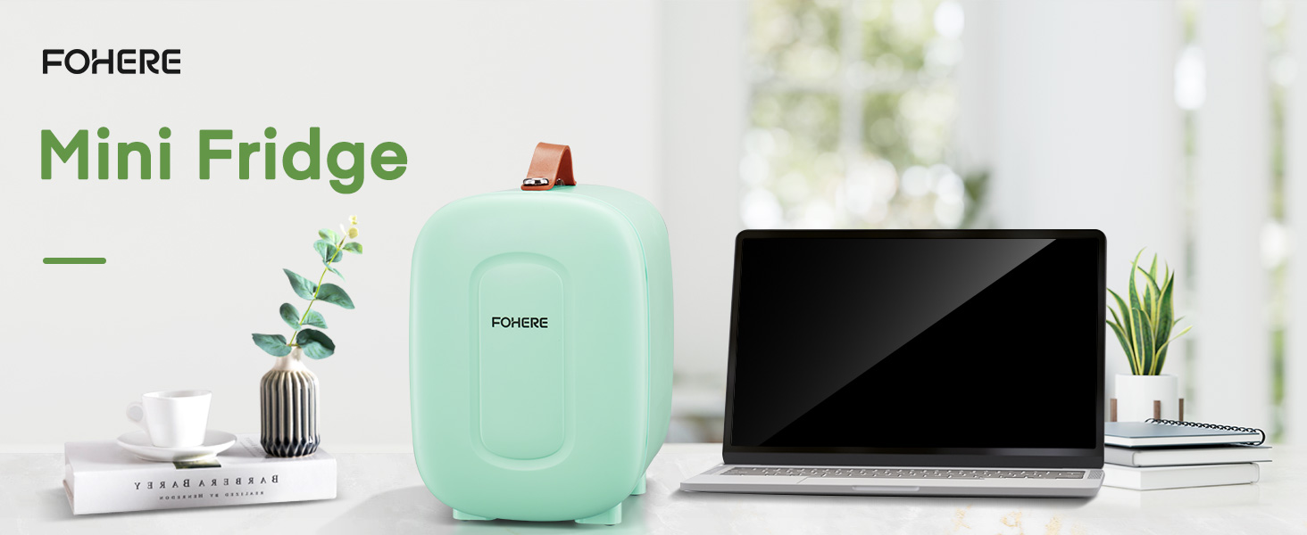 Міні холодильник FOHERE 5 літрів / 6 банок, USB живлення, 220V AC/12V DC, для напоїв та догляду за шкірою, білий (зелений)