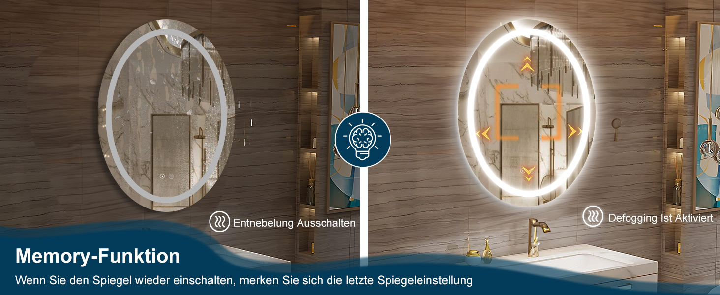 LED дзеркало для ванної кімнати 60x80 см, овальне з підсвічуванням, 3 кольори, регулювання яскравості, антизапарник