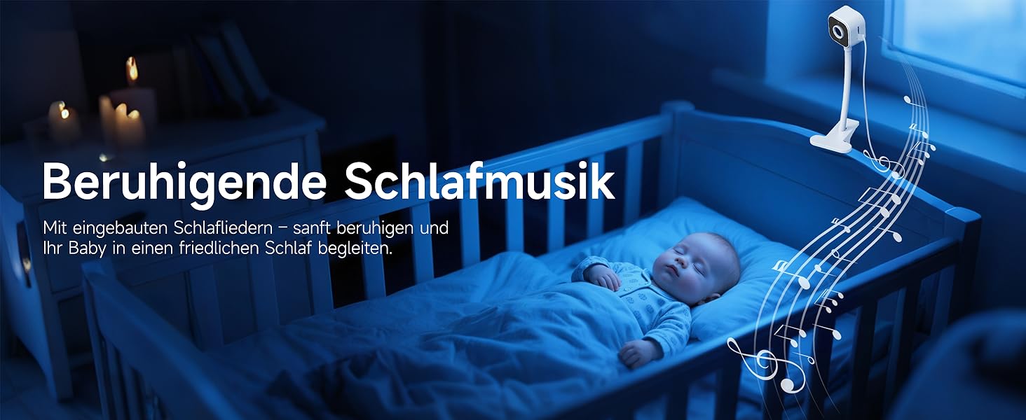 Відеоняня з камерою 1080P без Wi-Fi: монітор, тримач, кліпса для ліжечка, двосторонній звук, датчик температури, виявлення плачу, нічне бачення, 8 колискових, запис фото/відео, SD-карта в комплекті (біла)