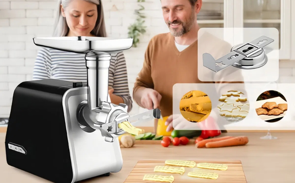 М'ясорубка електрична Profi 2000W з насадками для ковбас та печива, сріблясто-чорна