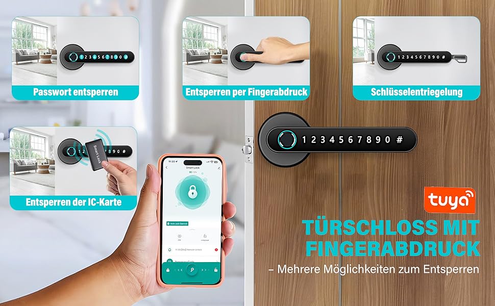 Відбиток пальця дверного замка, Smart Lock - ключ, відбиток пальця, карта, додаток, аварійне живлення USB, двері 35-55 мм