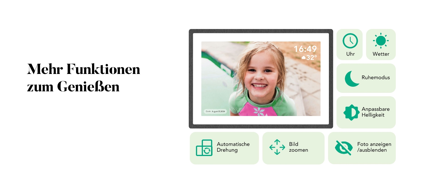 Цифрова фоторамка Lexar 10.1 дюйма IPS Touch Screen, Wi-Fi, 32 ГБ, підтримка Frameo, антибліковий екран, чорна