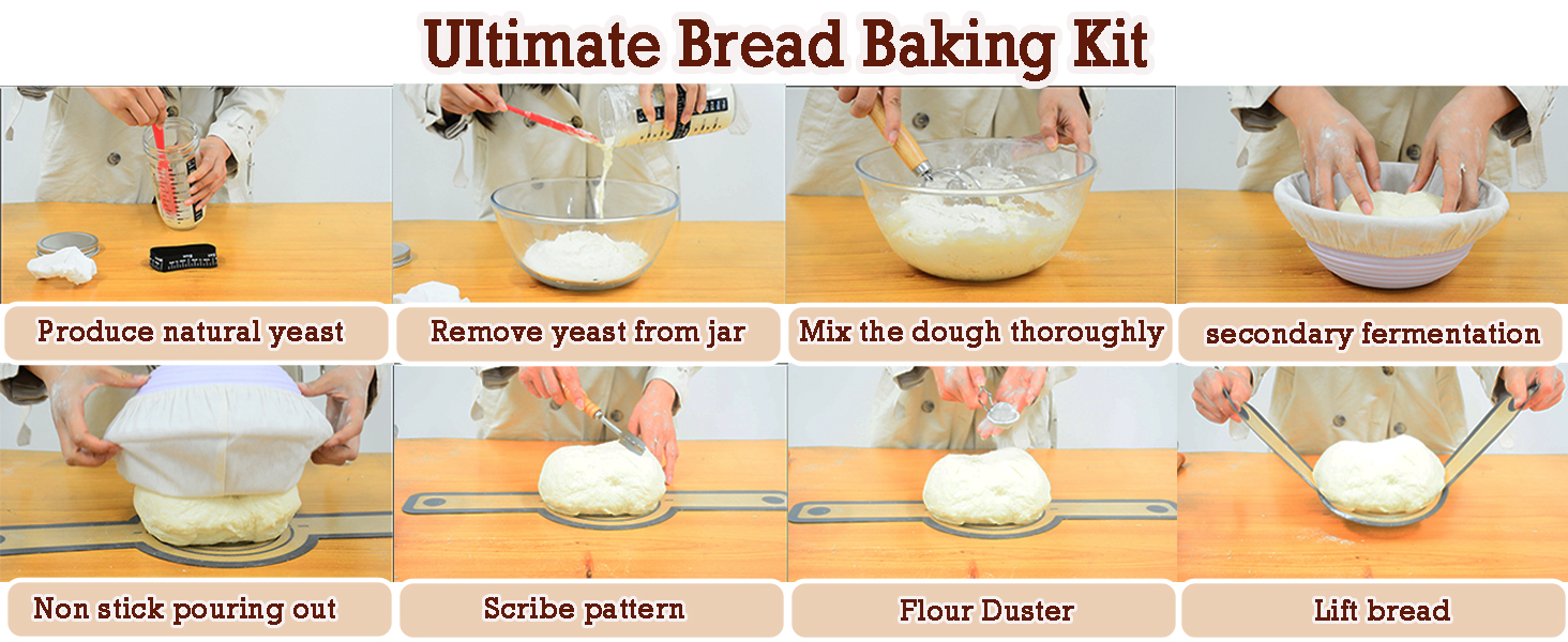 Набір для закваски Sauerteig: 650 мл скляний контейнер для бродіння, силіконові корзини для бродіння (круглі та овальні), 30-ти елементний набір для випікання хліба, легко миється та зберігається. Ідеальний подарунок для початківців та досвідчених пекарів.