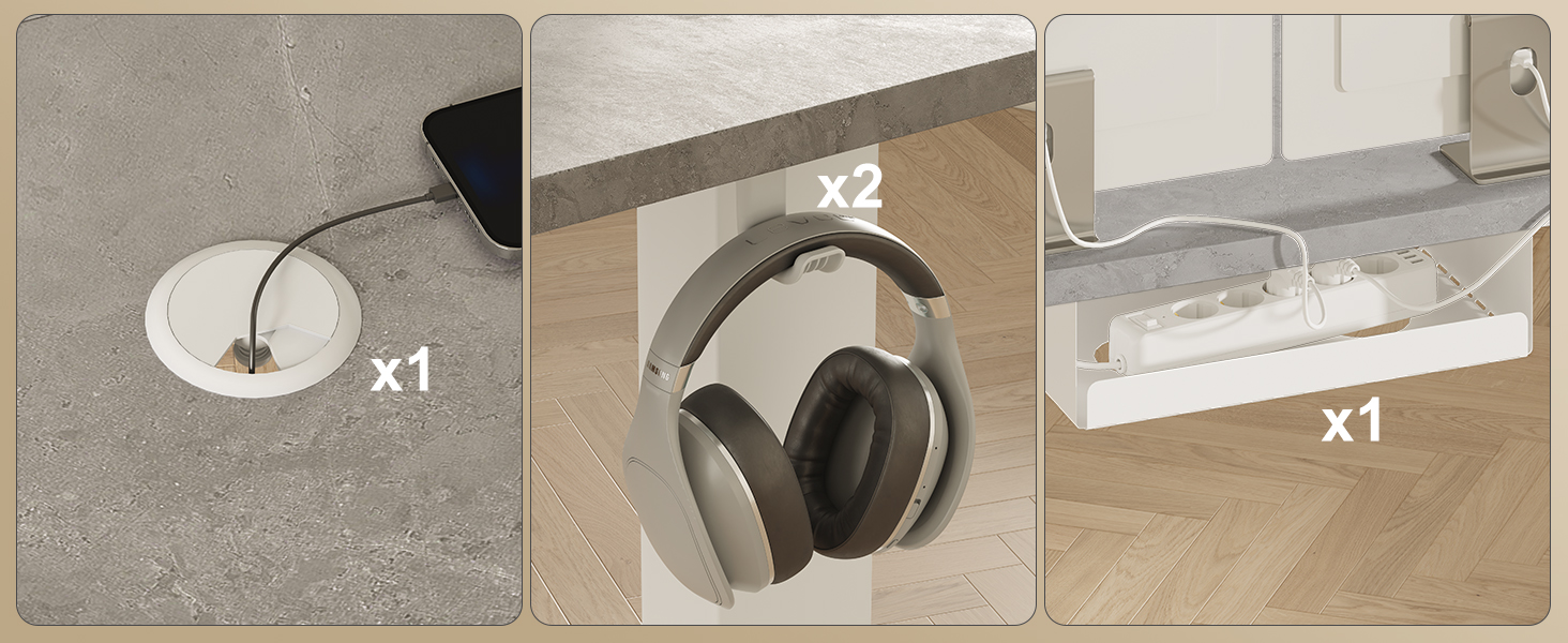 DEVOKO Стол для роботи з регулюванням висоти 140 x 70 см з розеткою, бездротовою зарядкою та USB – Електричний стіл для комп'ютера з функцією пам'яті та кабельною організацією – Ідеально для геймінгу та офісу, сірий 140 x 70 см