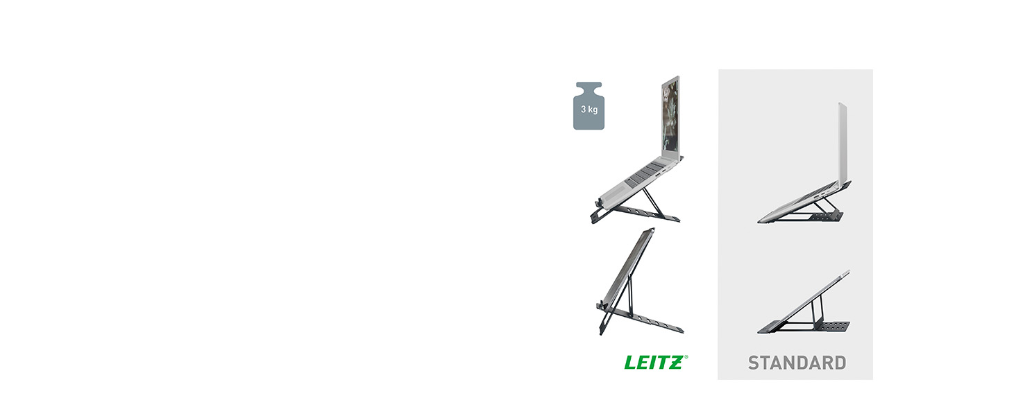 Підставка для ноутбука Leitz Ergo, регульована по висоті, для ноутбуків 13'-15', з 80% переробленого пластику, 6 положень висоти та кута, компактна, 100% перероблювана, алюміній Ultra-Flat, темно-сірий