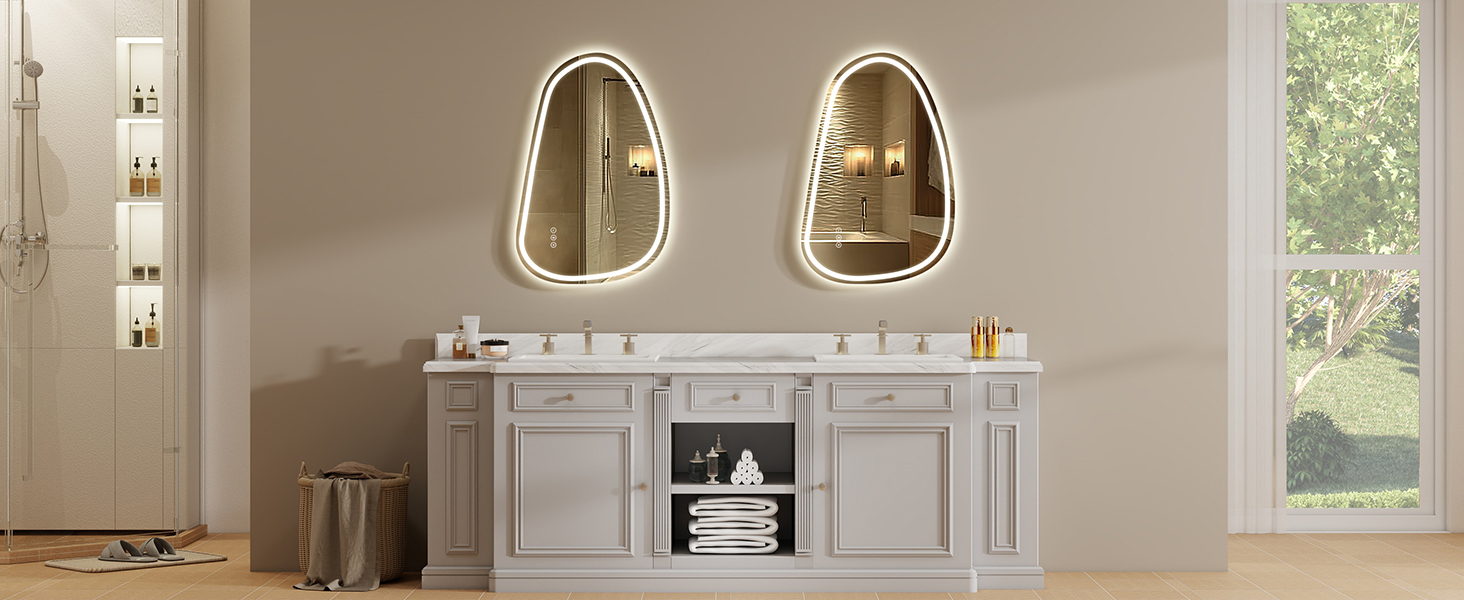 Дзеркало для ванної кімнати YOURLITE з підсвічуванням, 85x55 см, LED, сенсорне керування, 3 кольори світла, регулювання яскравості, антизапар, горизонтальне/вертикальне, IP44, білий