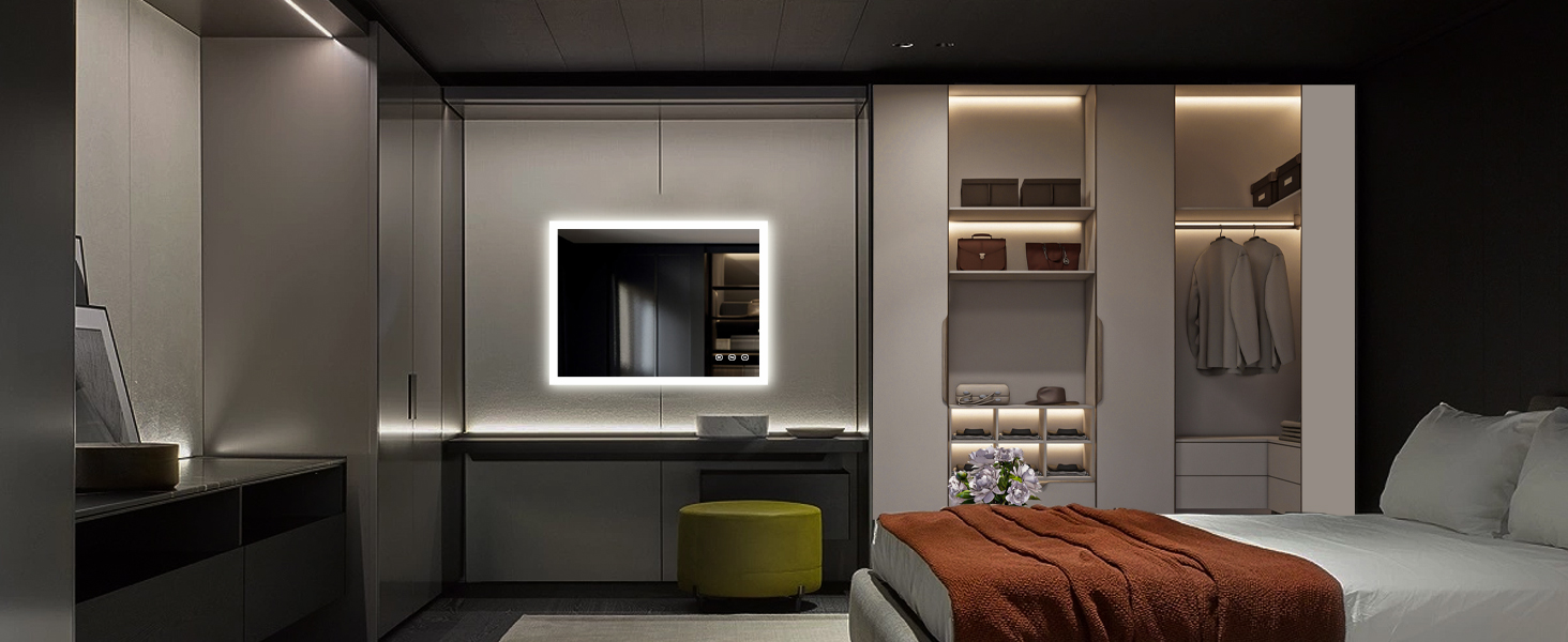 LED дзеркало для ванної кімнати 80x60 см з підсвічуванням, 3 кольори світла, регулювання яскравості, антизапарник, сенсорне керування, пам'ять, IP44, вологостійке