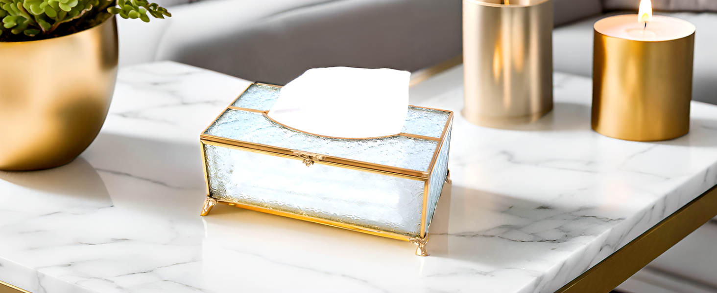 Скляна коробочка для серветок SLHEQING Gold - прямокутна, для ванної, вітальні, спальні, офісу