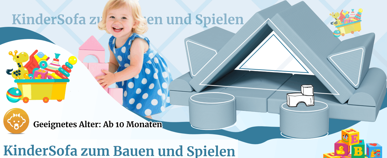 Дитяче ігрове диван-конструктор MAMIZO Cord, 15 елементів, блакитний. Модульний диван для гри та відпочинку, сертифікат Oeko-Tex
