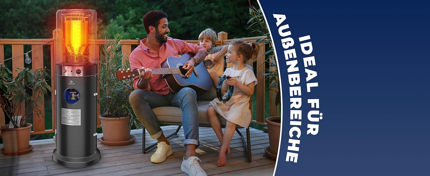 Газовий обігрівач KESSER® KE12 - Тепло для тераси. Потужність 10 кВт, з захисним чохлом, антрацит (Газовий балон не входить у комплект)