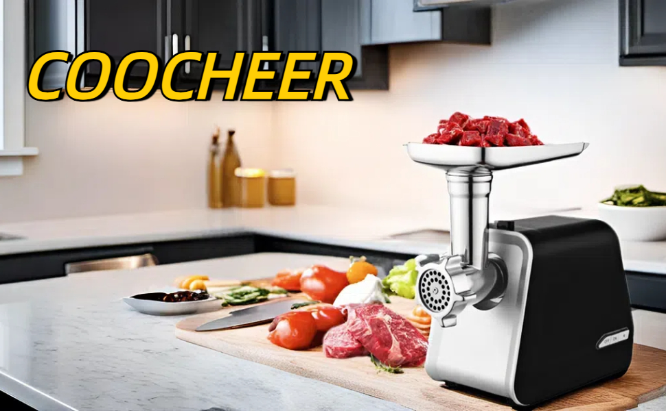 Електричний м'ясоподрібнювач COOCHEER 2000W з 3 насадками для фаршу, ковбас та кіббе | Для дому та дитячого харчування