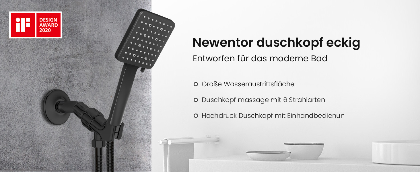 Насадка для душу Newentor: велика дощова лійка, ручна насадка, економна, високий тиск, 6 режимів, чорний колір