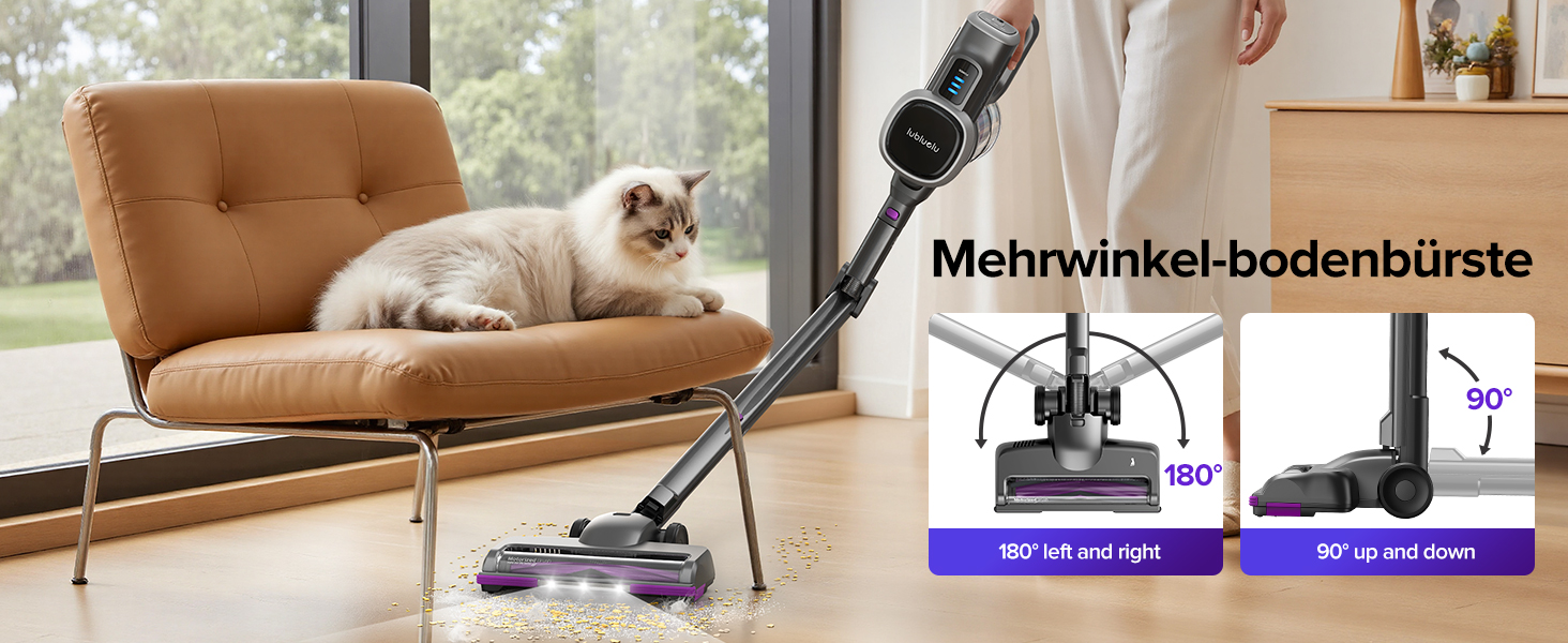 Акумуляторний пилосос Lubluelu бездротовий 25000 Па, вертикальний та ручний, для шерсті тварин, килимів та підлоги (сіро-фіолетовий)