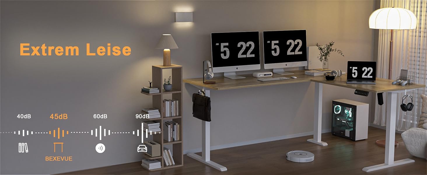 Електричний кутовий стіл BEXEVUE з регулюванням висоти 160x140 см, 3 режими пам'яті, антиколізійна технологія, ліворуч/праворуч, ергономічний комп'ютерний стіл, матеріал: акорн