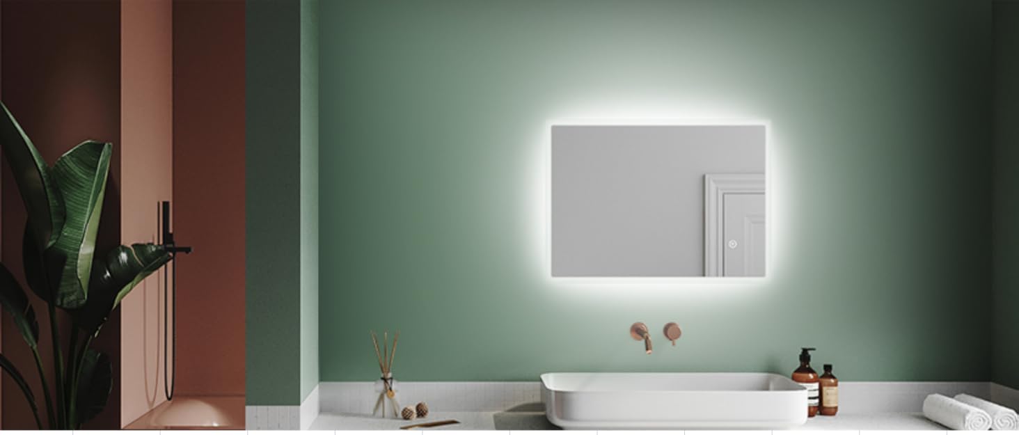 Дзеркало для ванної кімнати Badspiegel 80x60 з підсвічуванням, протизапітнінням LED, 3 колірні температури, IP44, тип C, 60L x 80B см