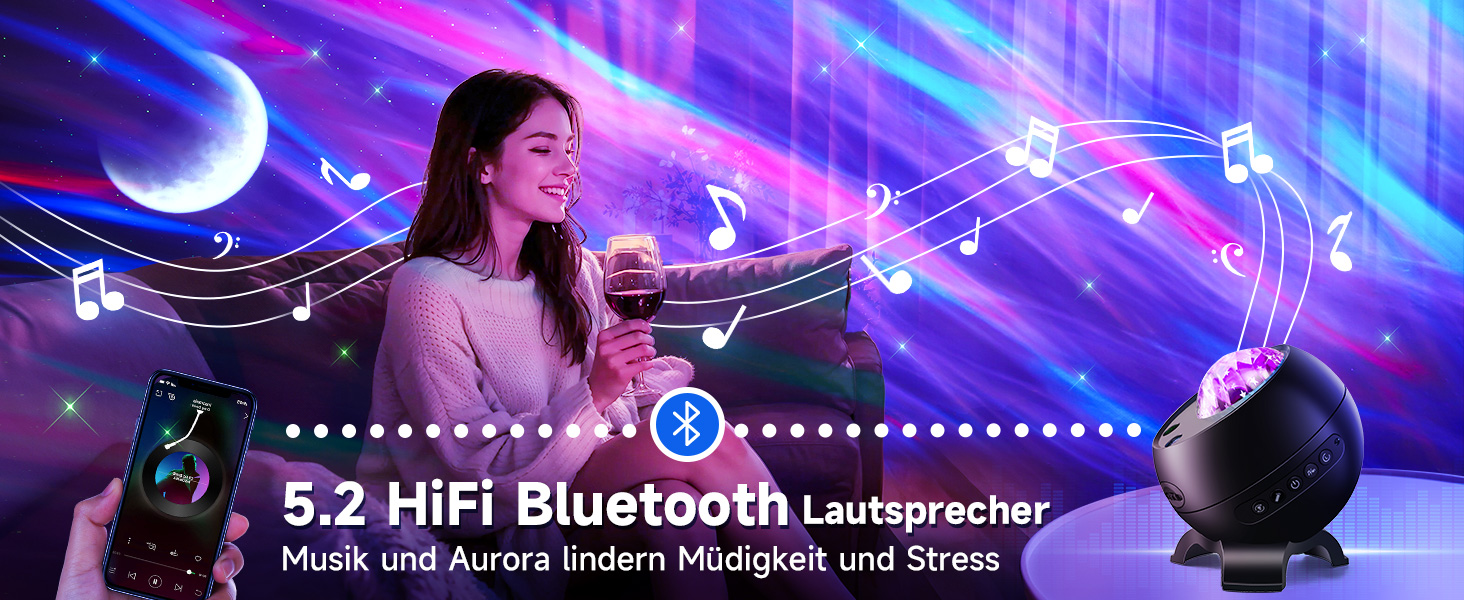 Проектор зоряного неба COOLNIGHT: нічник-проектор галактики та північного сяйва (Аврора) з 180 режимами світла, білим шумом та Bluetooth, чорний