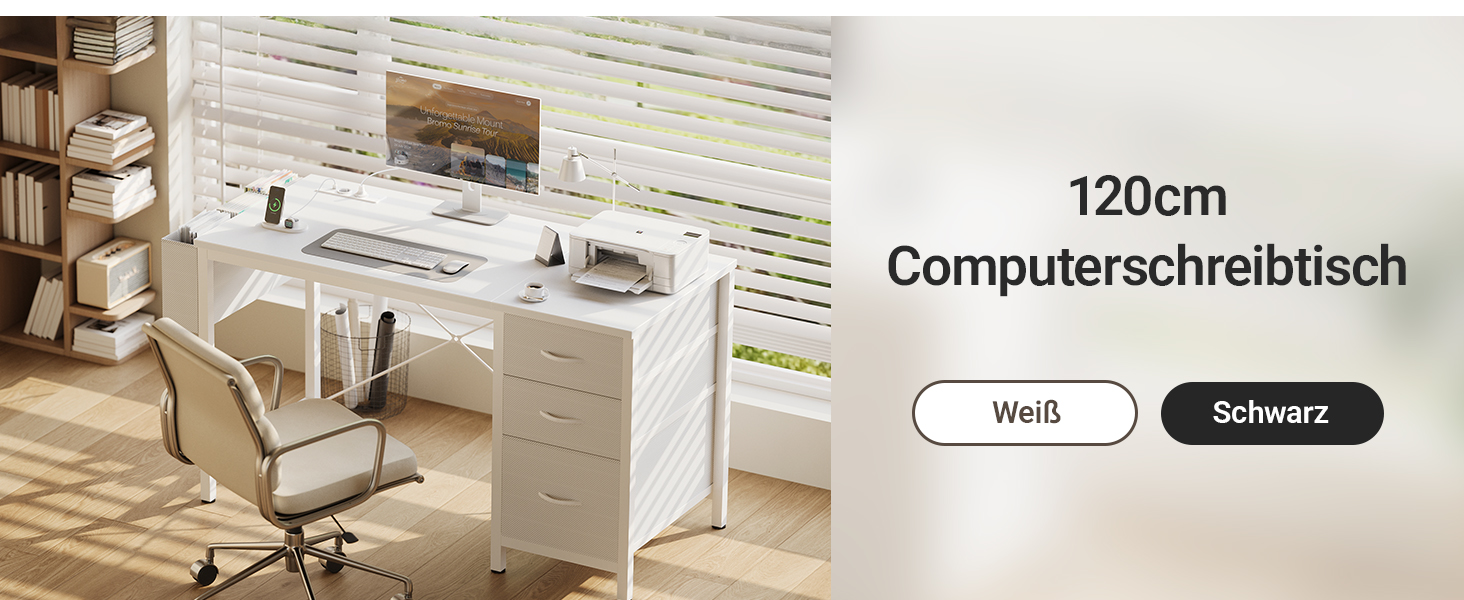 Комп'ютерний стіл Claiks з 3 висувними ящиками, 100x60 см, з розетками та USB, для дому та офісу