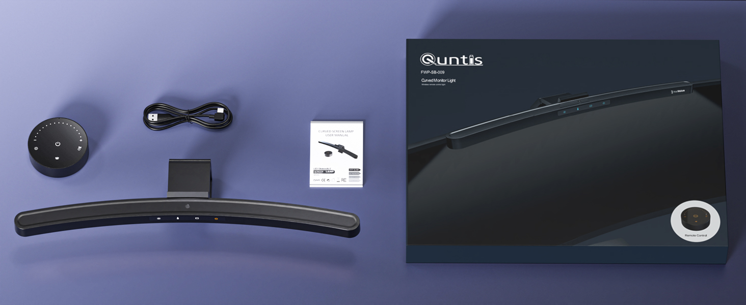 Світлодіодна лампа для монітора Quntis Curved 38см з сенсорним керуванням та пультом, захист від синього світла, регулювання яскравості, для офісу та дому