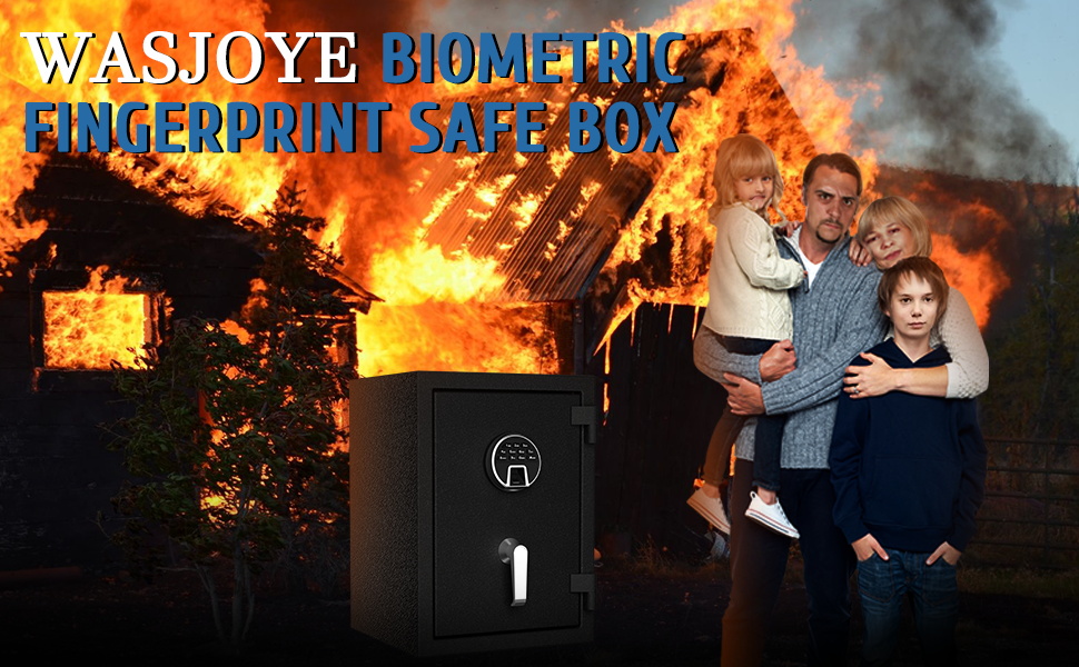 Biometричний сейф WASJOYE з захистом від вогню: відбиток пальця, цифрова клавіатура, USB-зарядка, 40L, для дому, офісу, готелю
