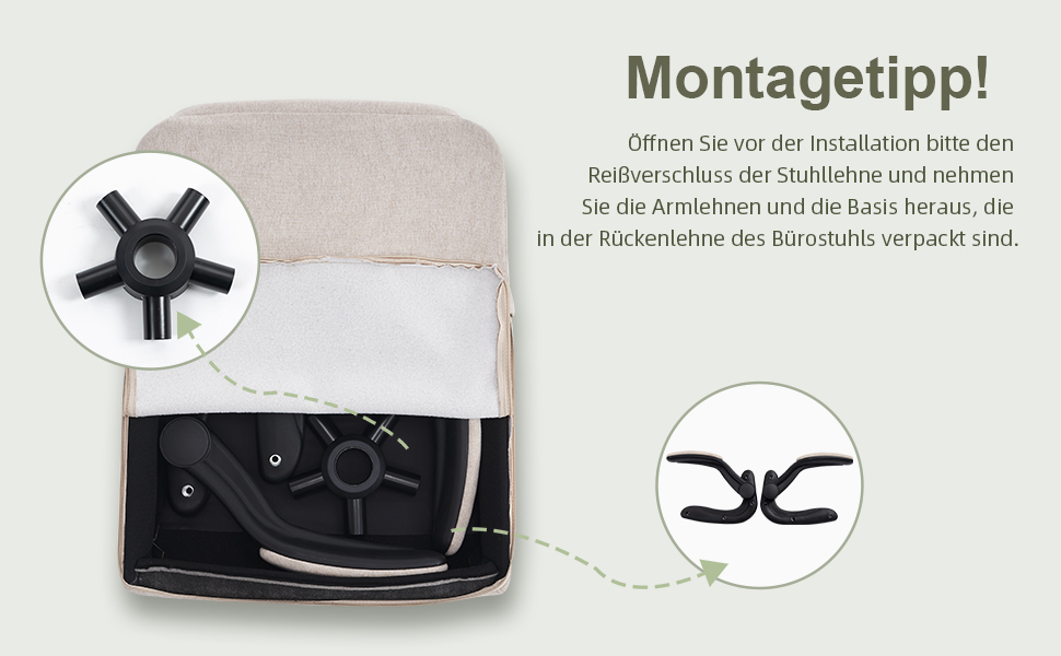 Офісний крісло CASTLOVE: ергономічний, з підлокітниками, регулюванням висоти та нахилу, з підголівником. Підходить для дому та офісу, витримує до 150 кг (Бежевий, тканина)