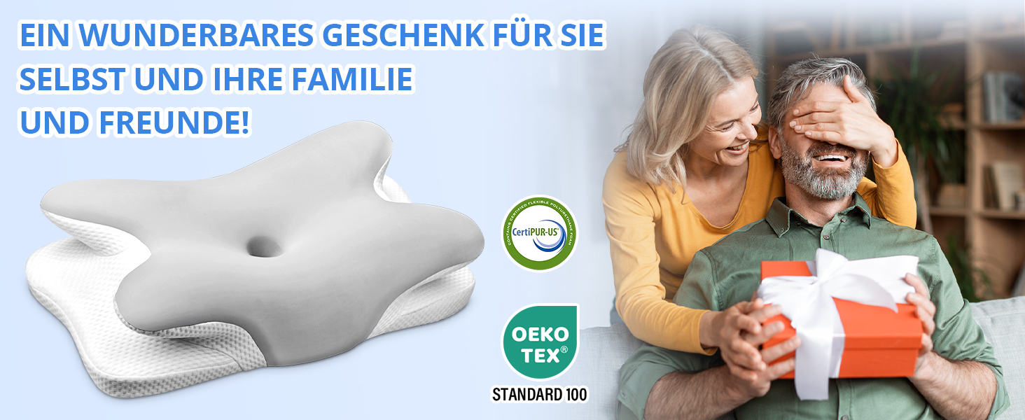 Подушка для шиї Ehomfory з Memory Foam, ергономічна для сну на боці, спині та животі, 67x37x9/12 см, срібляста