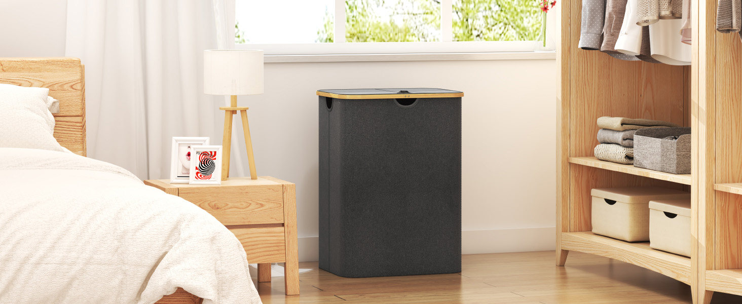 Кошик для білизни Lifewit 150L з кришкою, сортувальник для білизни з 3 відділеннями, велика коробка для білизни, сірий