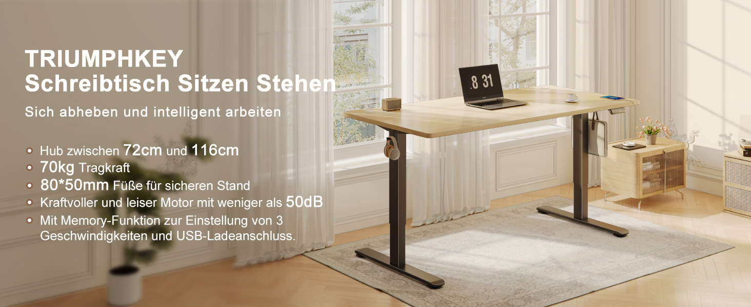 Регульований стіл висотою 200x80 см з USB-портом, 3 режими пам'яті, антиколізійна система, комп'ютерний стіл, горіх+чорний