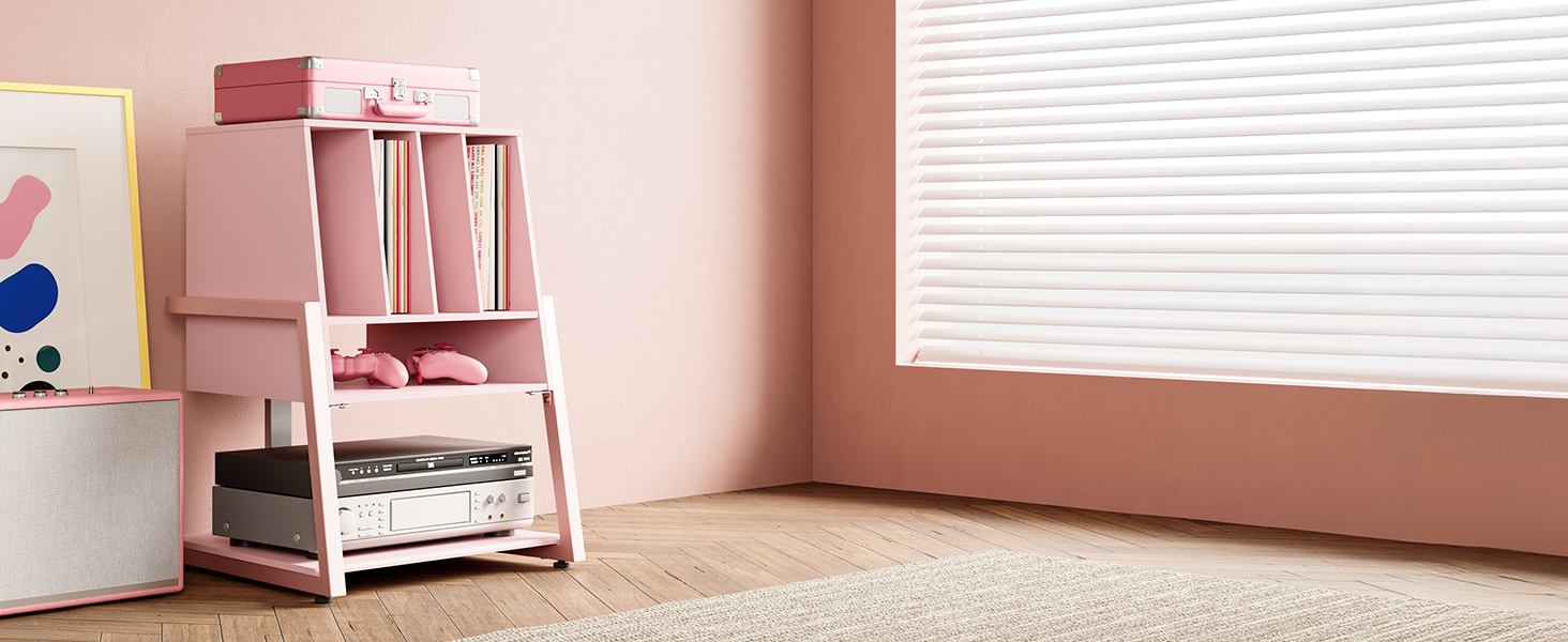 Стіл для програвача FITUEYES Design з дерева та металу, Hi-Fi стійка для програвача, 120 платів, компактна система, полиця для програвача, для вітальні/музичної кімнати