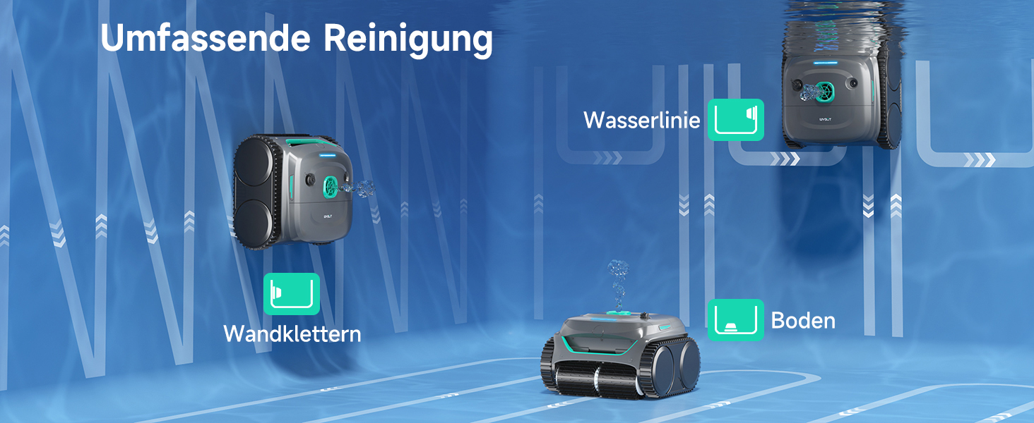 Робот-пилосос для басейну WYBOT C2: акумуляторний, для вбудованих басейнів до 150㎡, подвійне фільтрування, потужний мотор, чистка дна та стін, 180 хвилин роботи, керування через додаток (чорно-зелений-сірий)