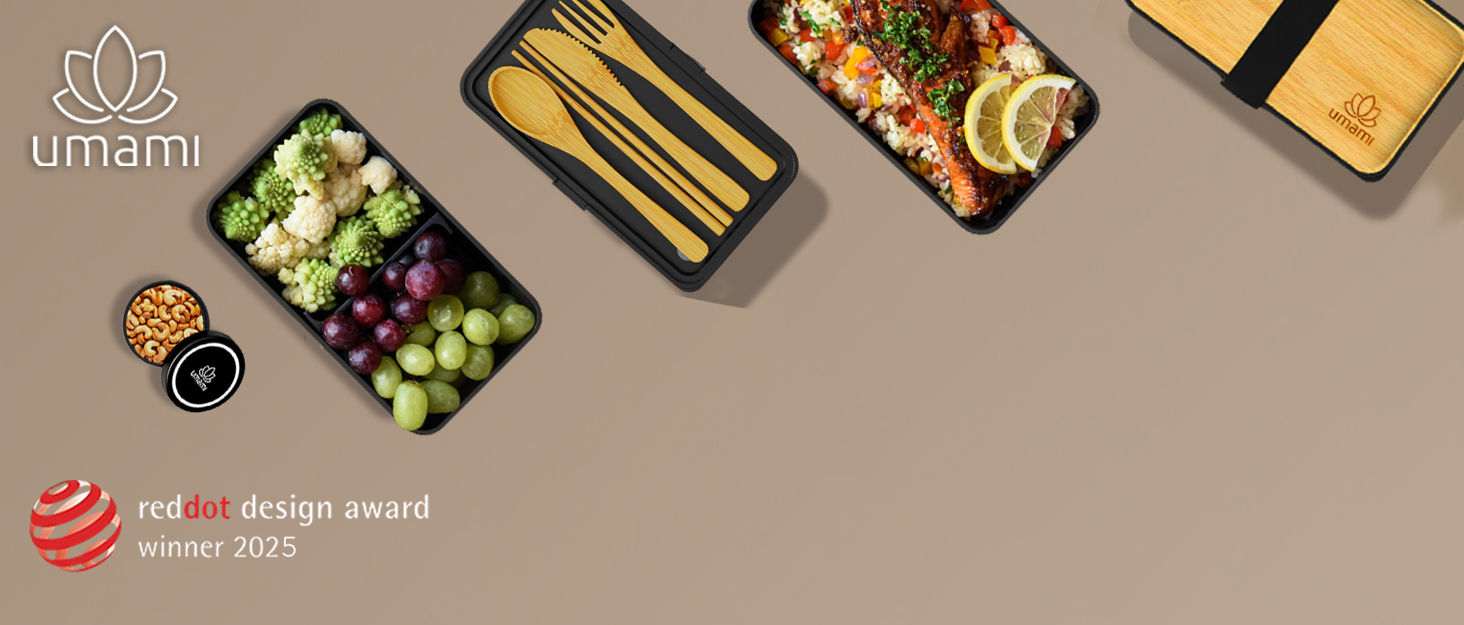 Ланчбокс Umami Lunchbox для дорослих, 1200 мл, з відділеннями та 4 столовими приборами, чорний & бежевий