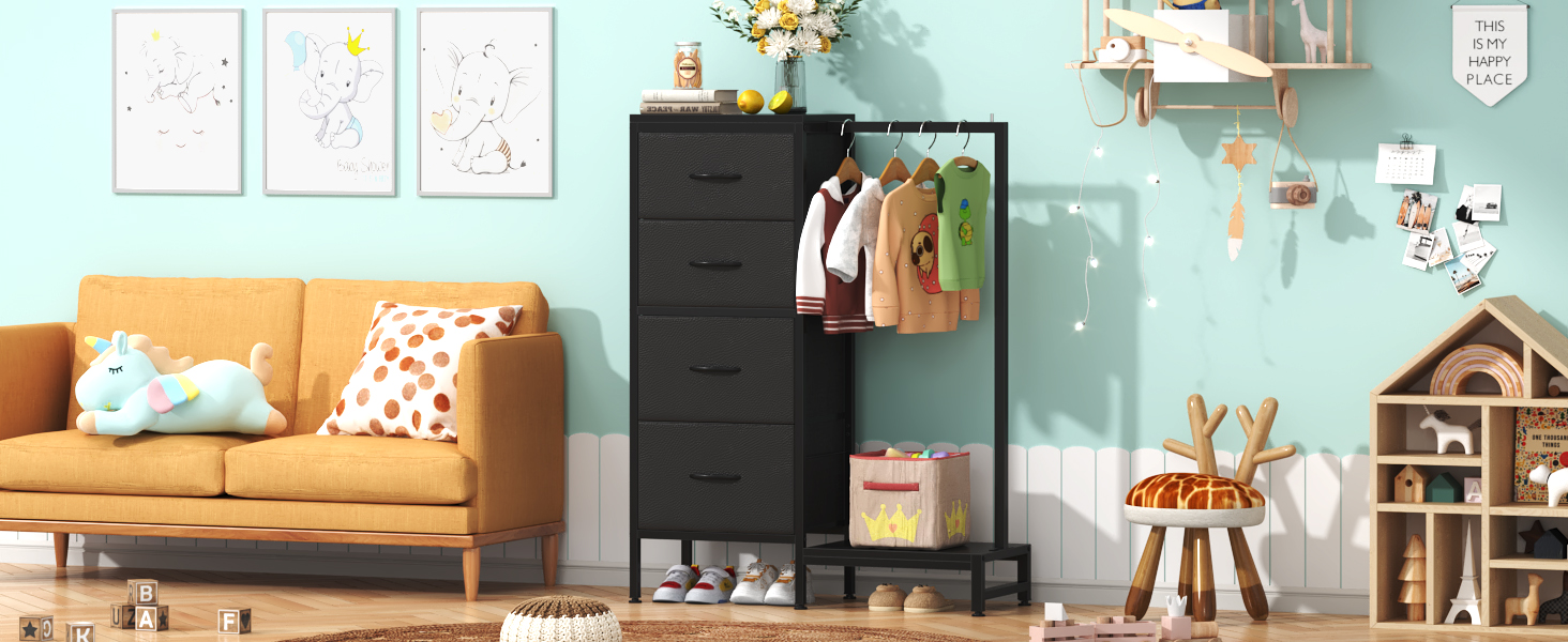 Комод 111 см з 4 висувними ящиками з тканини, шафа для одягу, комод для спальні, вітальні, коридору, чорний (30T x 76.5B x 111H см)