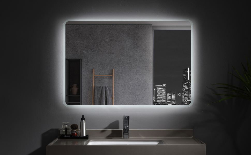 Великий LED-дзеркало для ванної кімнати Badspiegel 120x70 см з підсвічуванням, сенсорне управління, антизапар, регулювання яскравості, для ванної/вітальні, біле світло