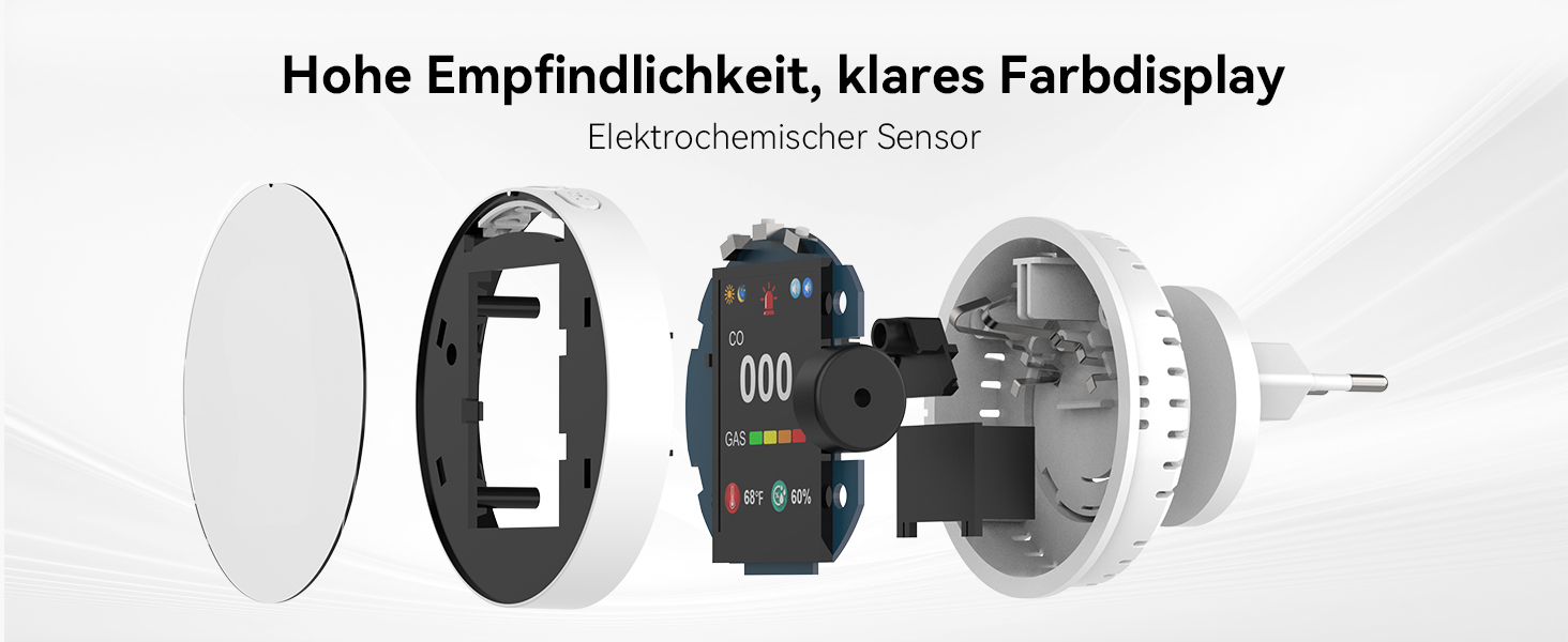 Детектор чадного газу та газу з вилкою, 4-в-1 CO-детектор з датчиком температури та вологості, з акустичним сигналом для дому та автокаравану, 1 шт. (Чорний) (Білий 1)