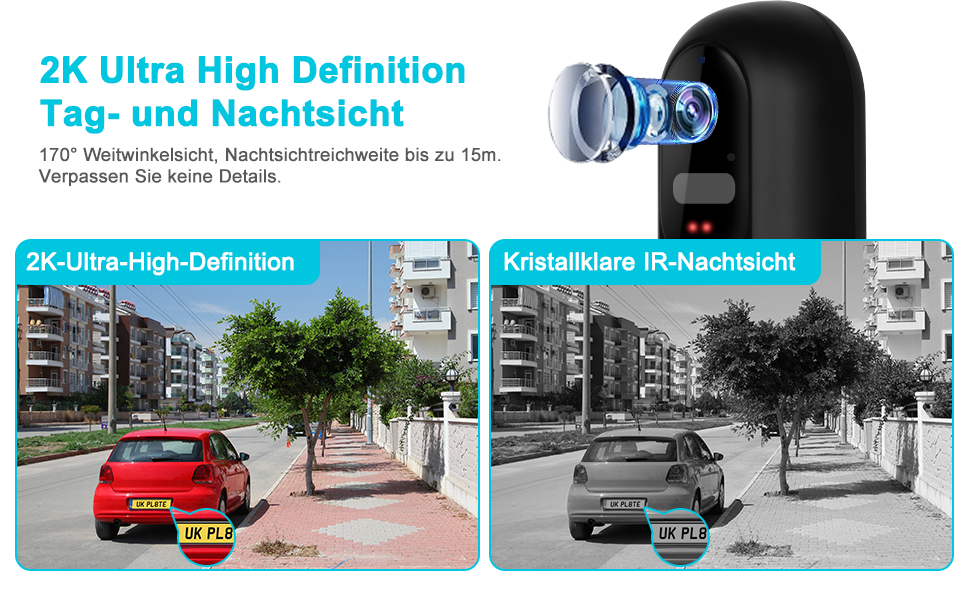 Відеодзвінок UCOCARE з камерою, 2K HD, Wi-Fi, ширококутний об'єктив, нічне бачення, водонепроникний IP66, підтримка SD/Cloud-пам'яті